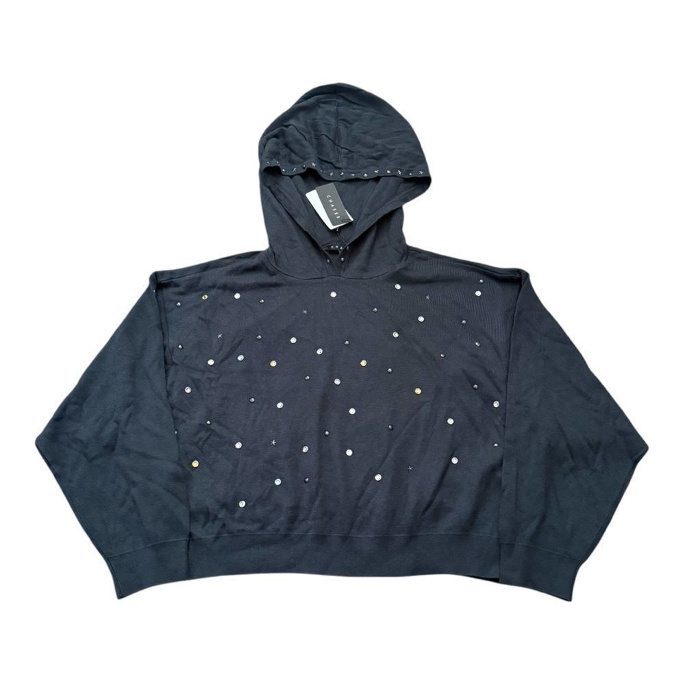 Chaser Jeweled Oversized Cropped Hoodie Licorice Black Embellished Medium